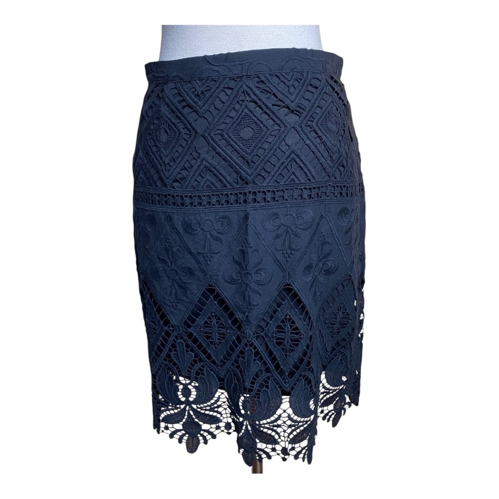 Moulinette Soeurs for Anthropologie Garden Silhouette Black Lace Skirt 0